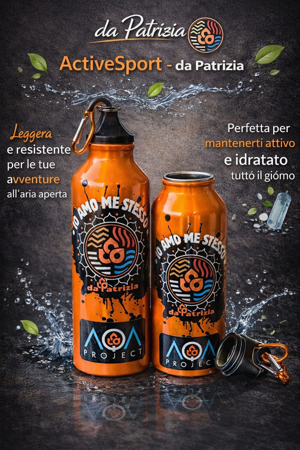ActiveSport (OrangeCharge) – Borraccia in alluminio con moschettone 500ml