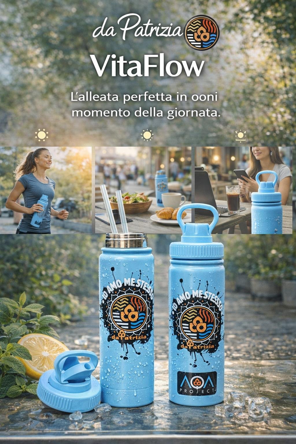 VitaFlow (Cuore Azzurro) – Borraccia termica 650ml con beccuccio sport